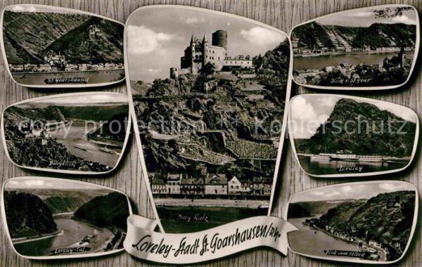 St Goarshausen Blick über den Rhein Burg Loreley Tal B