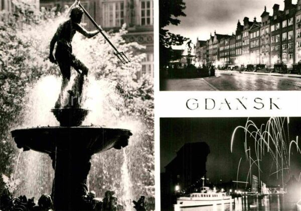 Gdansk Neptunbrunnen Stadtansichten Nachtaufna