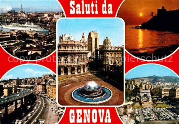 Genova Genua Liguria Hafen Autobahn Brunnen Sonnenuntergang