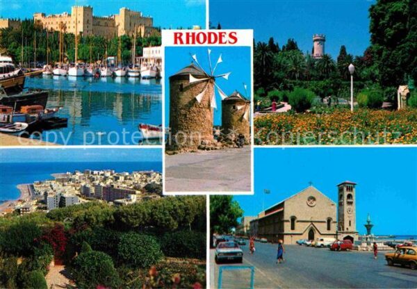 Rhodos Rhodes Aegaeis Mühle Burg Panorama Kirche