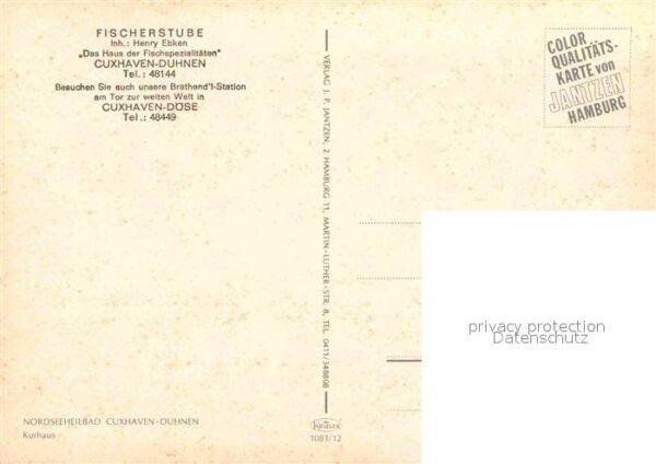 Cuxhaven Doese Nordseebad Fisxcherstube

Fischerstube – Bild 2