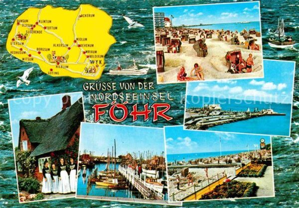 Insel Foehr Hafen Strand Trachtengruppe Landkarte