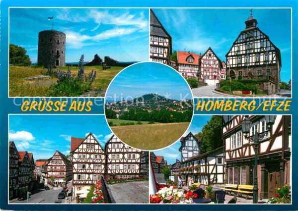 Homberg Efze Turm Ortsmotive mit Fachwerkhäusern Pan