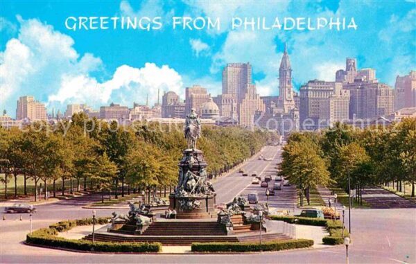 Philadelphia Pennsylvania Skyline as seen from steps of Philadelp