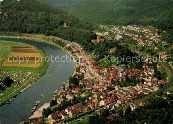 Neckarsteinach mit Burgen Fliegeraufnahme