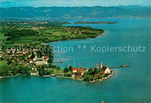 Wasserburg Bodensee mit Blick auf Lindau und Bregenz Alpen