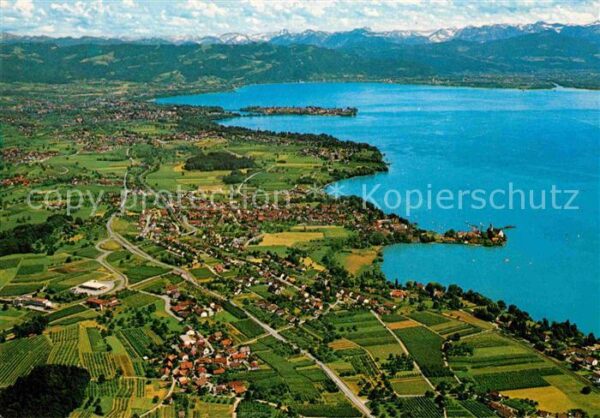 Wasserburg Bodensee Alpenkette Fliegeraufnahme