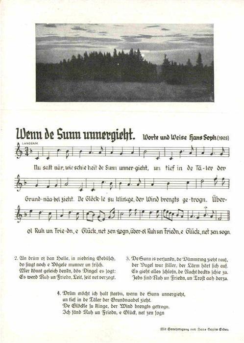 Liederkarte Wenn der Sunn unnergieht Hans Soph