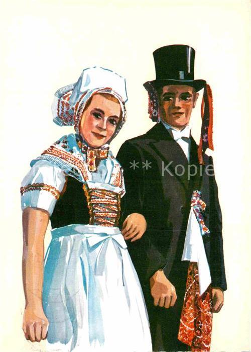 Trachten Schlesien Hochzeitspaar Altvatergebirge