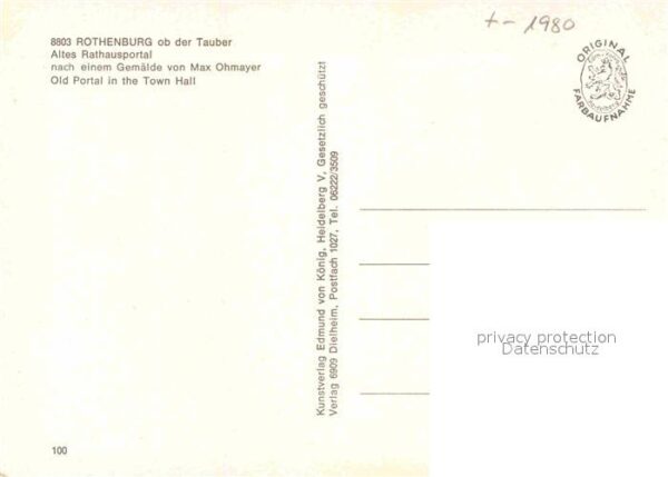 Kuenstlerkarte Max Ohmayer Rothenburg Tauber Altes Rat – Bild 2