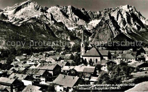 Garmisch-Partenkirchen Ortsansicht mit Kirche Alpspitze Höllen