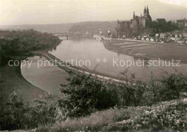 Meissen Elbe Sachsen Panorama Blick über die Elbe mit Burgbe