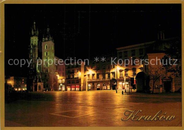 Krakow Krakau Marktplatz Kirche Nachtaufnahme