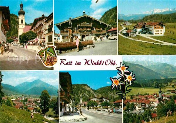 Reit Winkl Ortsmotiv mit Kirche Brunnen Hotel Alpe