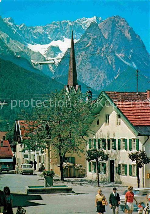 Garmisch-Partenkirchen Florianplatz Kirchturm Zugspitze Waxens