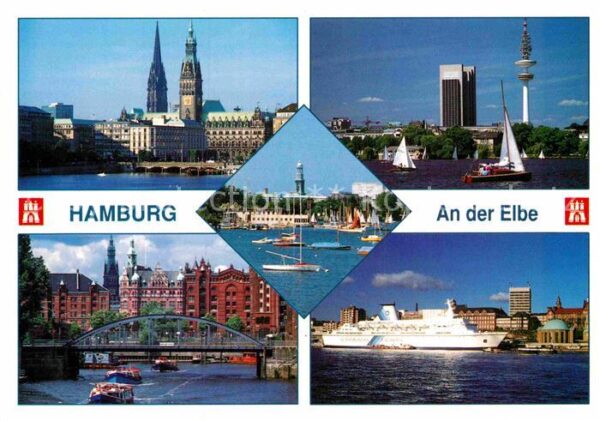 Hamburg Partien an der Elbe Brücke Kirche Fähre