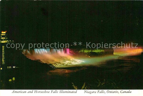 Niagara Falls Ontario American and Horseshoe Falls illuminate