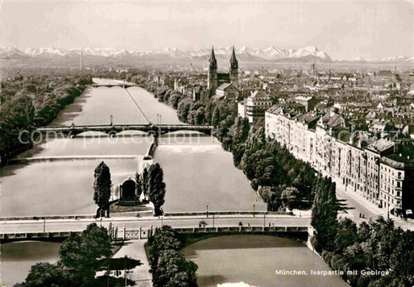 Muenchen Isarpartie mit Gebirge