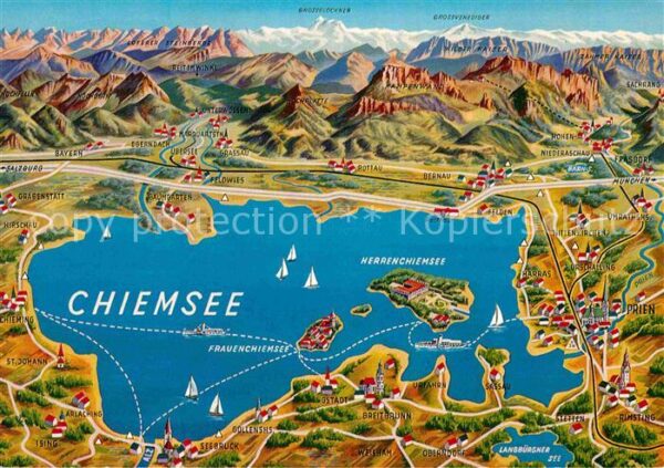 Chiemsee und Umgebung mit Alpen aus der Vogelper