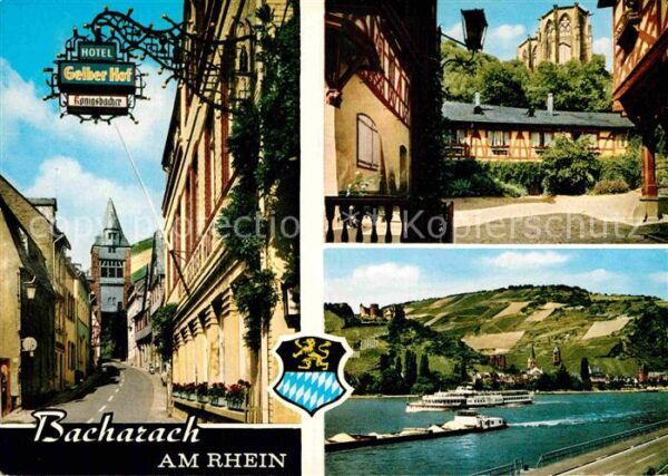 Bacharach Rhein Ortsmotive Hotel Gelber Hof Binnenschif