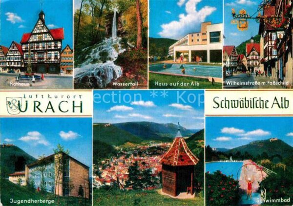Urach Bad Rathaus Wasserfall Haus auf der Alb Jug