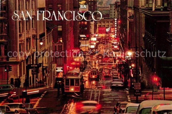 San Francisco California Busy Cable Cars climb the steep terrace