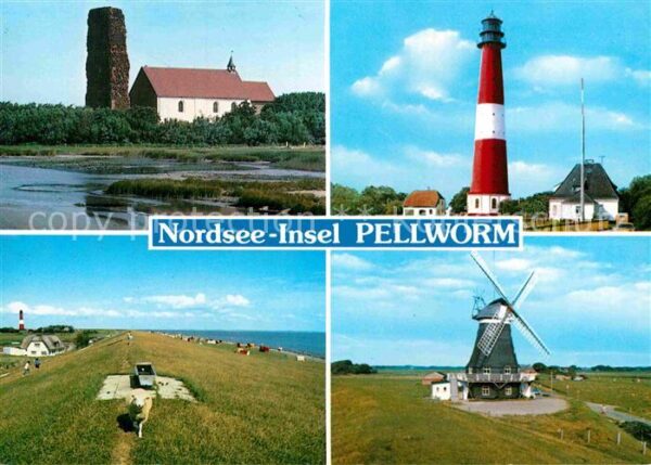 Pellworm Deich Leuchtturm Kirche Windmühle