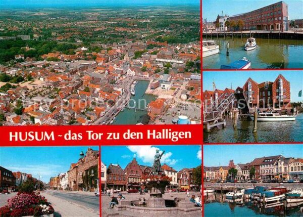 Husum Nordfriesland Fliegeraufnahme Brunnen Hafen Klappbrüc