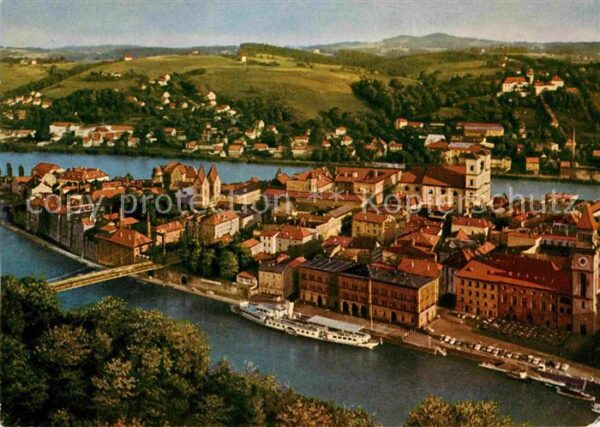 Passau Blick vom Oberhaus auf Altstadt Donau I