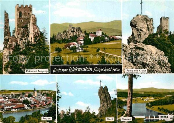 Weissenstein Regen Ruine mit Aufgang Panorama Kreuz Regen