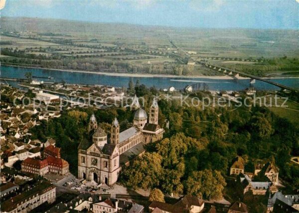 Speyer Rhein Fliegeraufnahme Dom mit Rheinbrücke