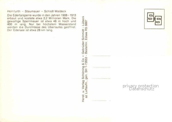 Hemfurth-Edersee Fliegeraufnahme Staumauer Schloß-Waldec – Bild 2