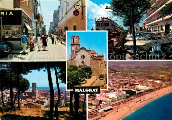 Malgrat de Mar Fliegeraufnahme mit Strand Strassenbahn