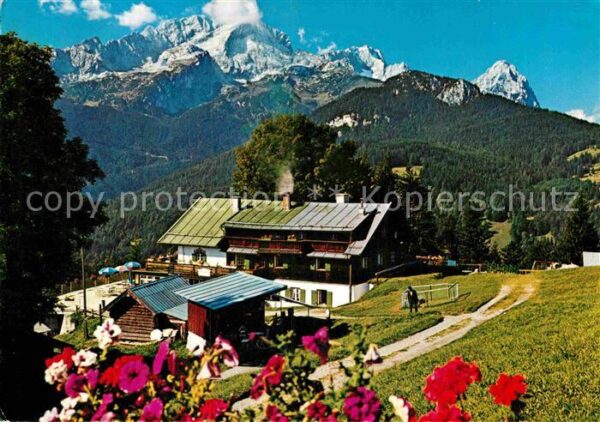 Eckbauer Alm mit Hochblassen Alpspitze und Zugspitze