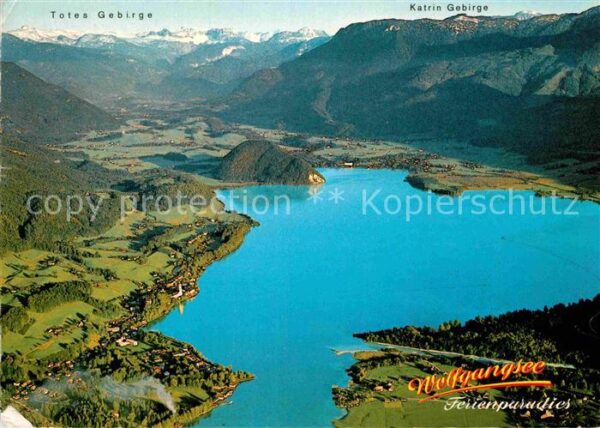 St Wolfgang Salzkammergut Luftbildpanorama vom Wolfgangsee mit St
