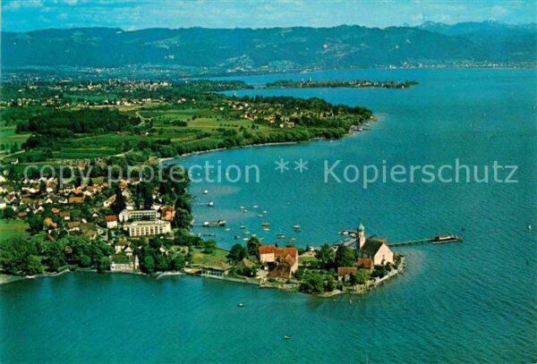 Wasserburg Bodensee mit Blick auf Lindau und Bregenz Alpen