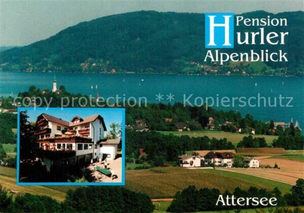 Attersee Fliegeraufnahme Pension Hurler Alpenbli