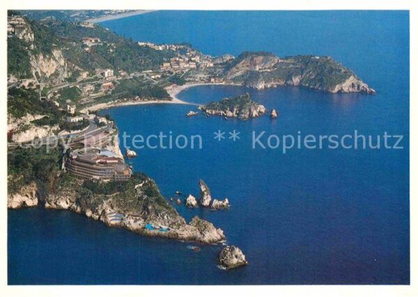 Taormina Sizilien Fliegeraufnahme Cap und Insel Bella