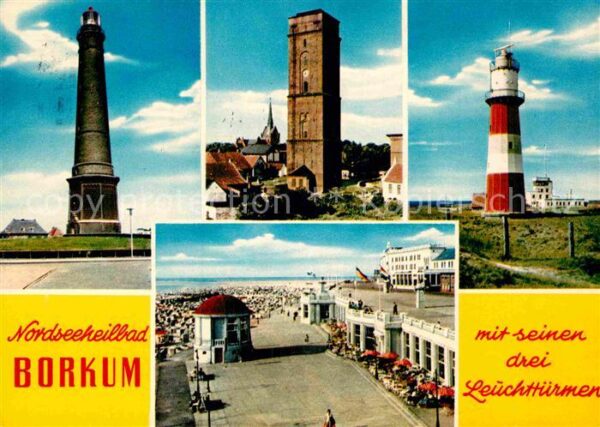 Borkum mit seinen drei Leuchttürmen Strandprom