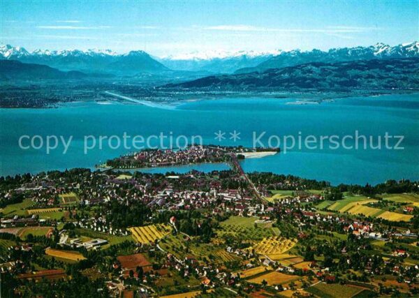 Lindau Bodensee Halbinsel Alpenkette Fliegeraufnahme