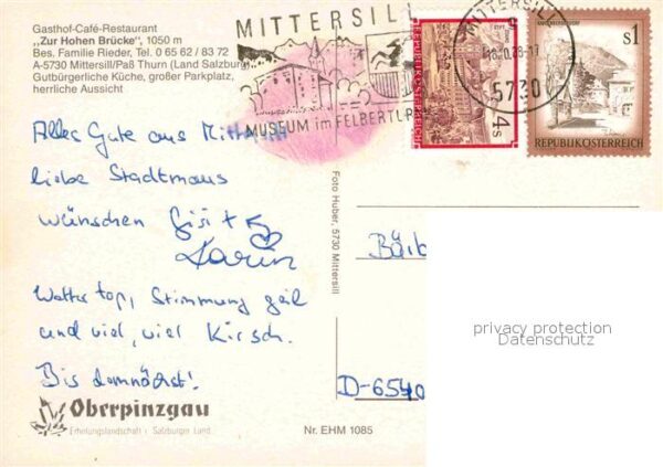 Mittersill Oberpinzgau Gasthof Restaurant Zur Hohen Brücke Win – Bild 2