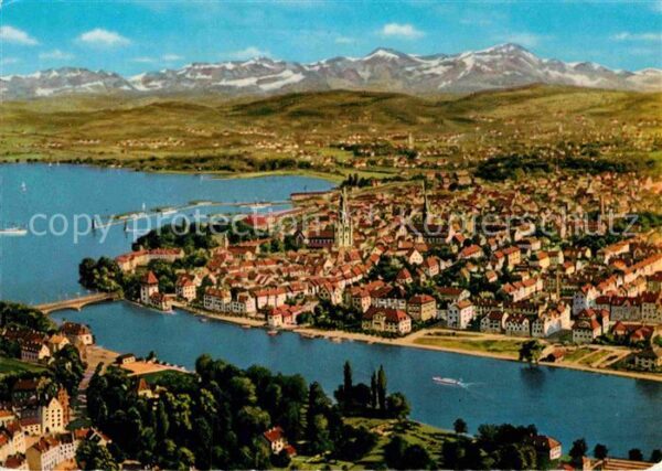 Konstanz Bodensee mit Alpenkette Fliegeraufnahme