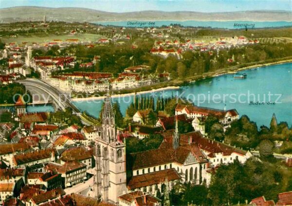 Konstanz Bodensee Basilika und Rheinausfluss Fliegeraufna