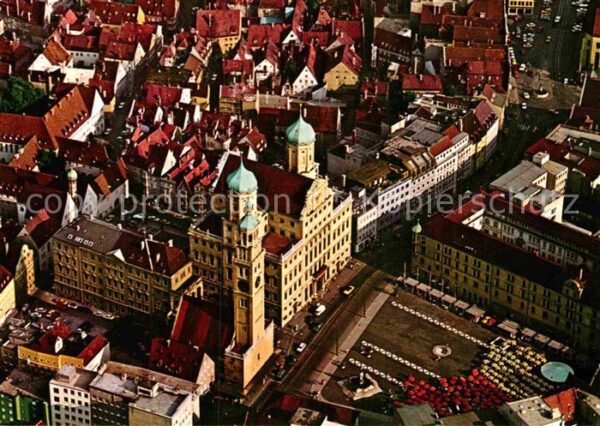 Augsburg Fliegeraufnahme mit Rathaus und Perlach
