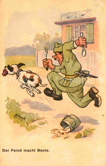 Militaria Humor Hund Essen Künstlerkarte Blank