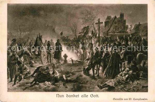 Kuenstlerkarte W. Camphausen Nun danket alle Gott