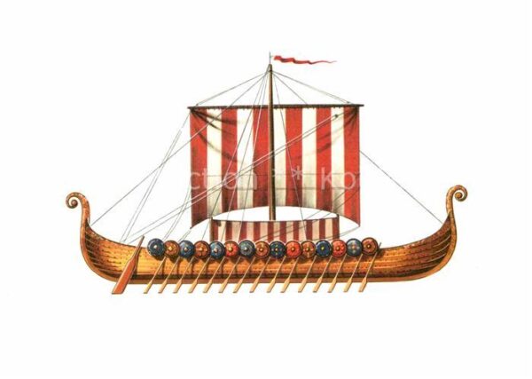 Schiffe Ships Navires Wikingerschiff um 900 Zeichnung Swoboda