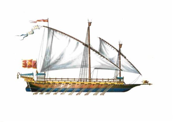 Schiffe Ships Navires Mittelmeergaleere 16. Jahrhundert Zeich