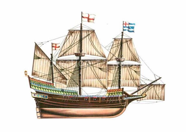Schiffe Ships Navires Fregatte Golden Hind ex Pelican um 1570