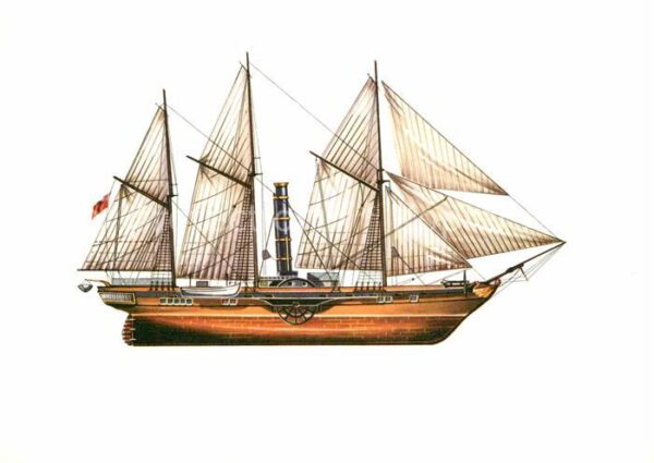 Schiffe Ships Navires Raddampfer James Watt 1845 Zeichnung Sw